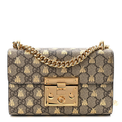 Gucci GG Supreme Monogram Bees Small Padlock Shoulder Bag Black 1 of 11
