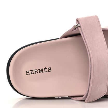 Hermes Suede Goatskin Womens Chypre Sandals 37 Rose Porcelaine 5 of 9