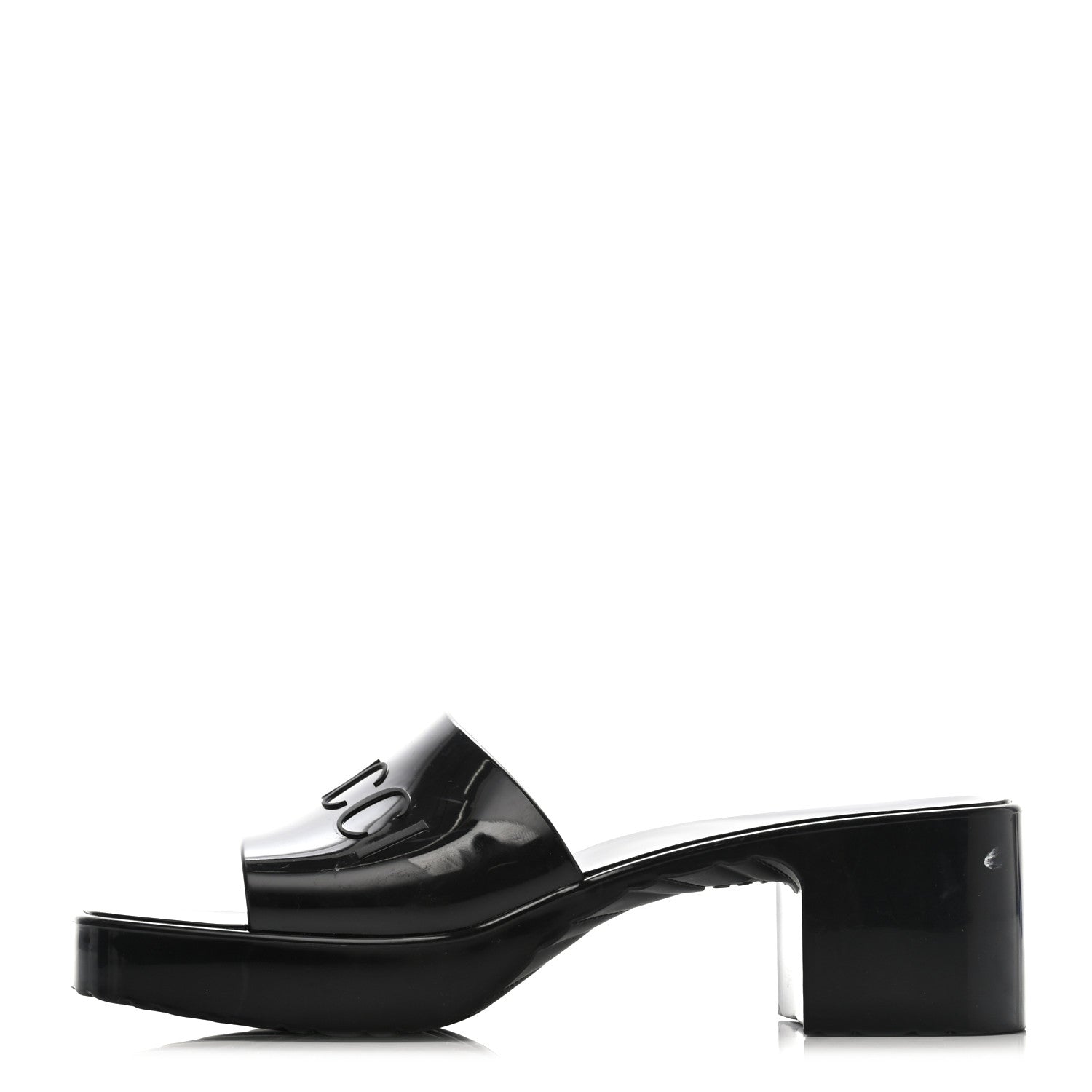Gucci Rubber Gucci Logo Womens Platform 20/60mm Slide Sandals 37 Black 1 of 13