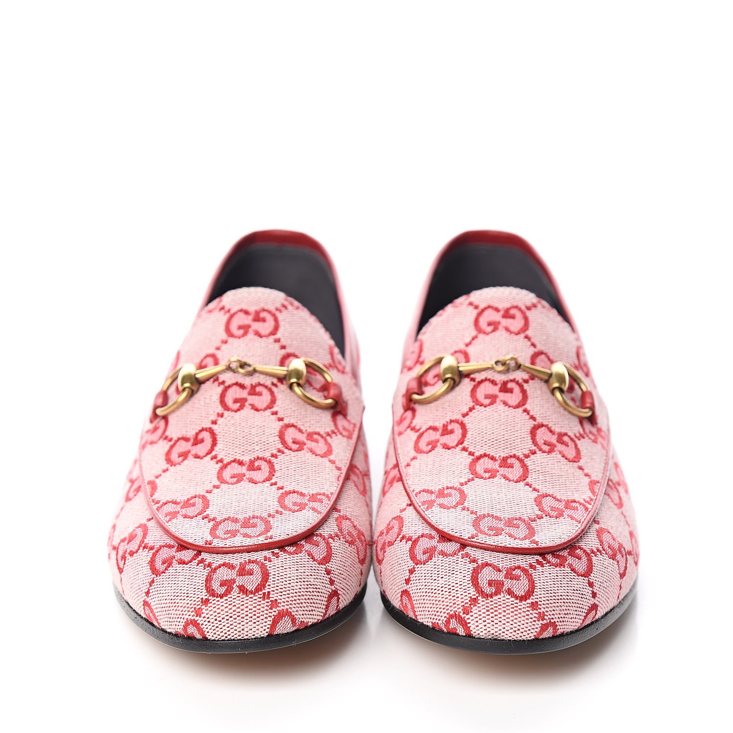 Gucci Canvas GG Monogram Horsebit Womens Jordaan Loafers 37 Gardenia Hibiscus Red 2 of 10