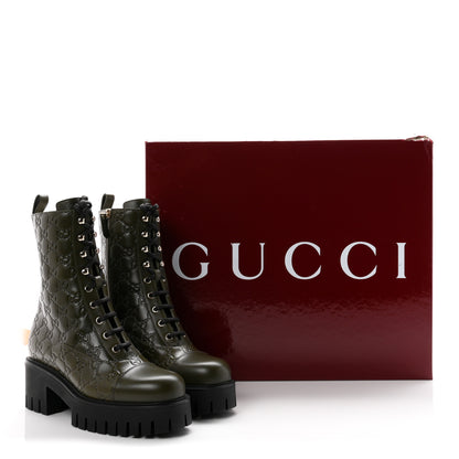 Gucci Guccissima Calfskin Lace Up Ankle Boots 38.5 Luscious Green 10 of 10