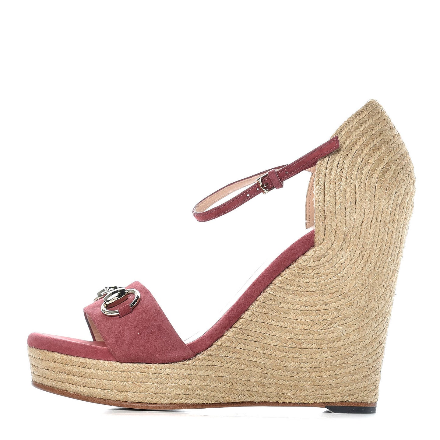 Kid Scamosciato Horsebit Platform Espadrille Wedge Sandals 37.5 Dry Rose
