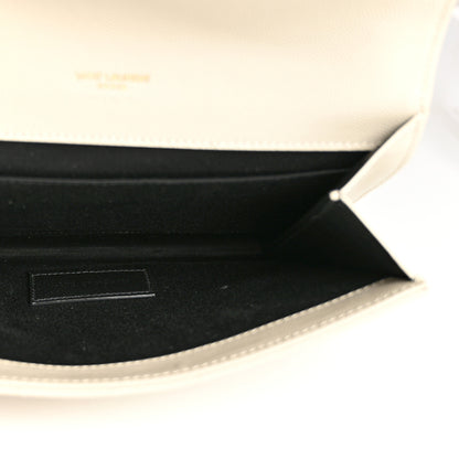 Saint Laurent Grain De Poudre Textured Mixed Matelasse Triquilt Monogram Clutch Crema Soft 4 of 9