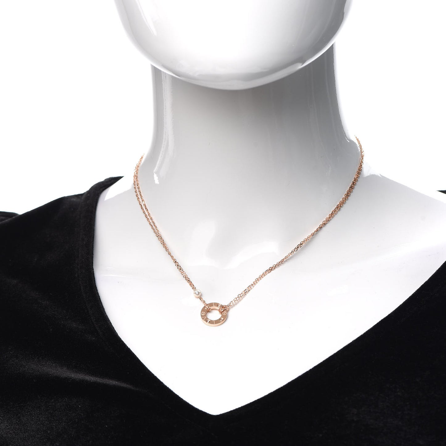 18K Pink Gold 2 Diamond LOVE Necklace