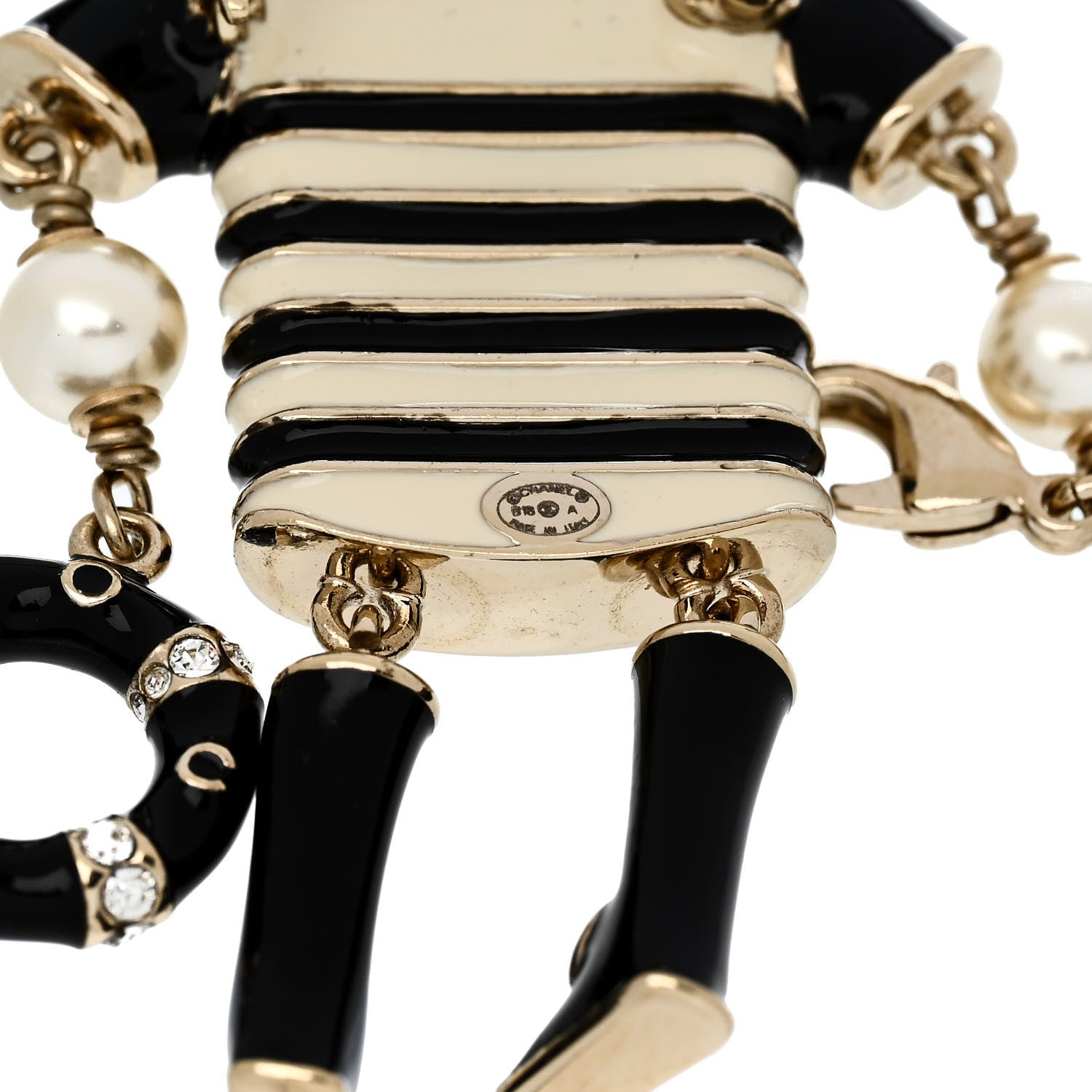 Chanel Enamel Crystal Pearl CC Sailor Brooch Black White 3 of 3