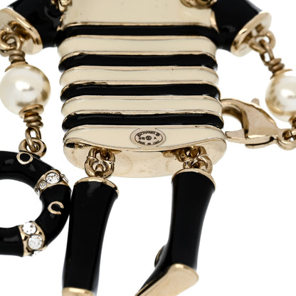 Chanel Enamel Crystal Pearl CC Sailor Brooch Black White 3 of 3