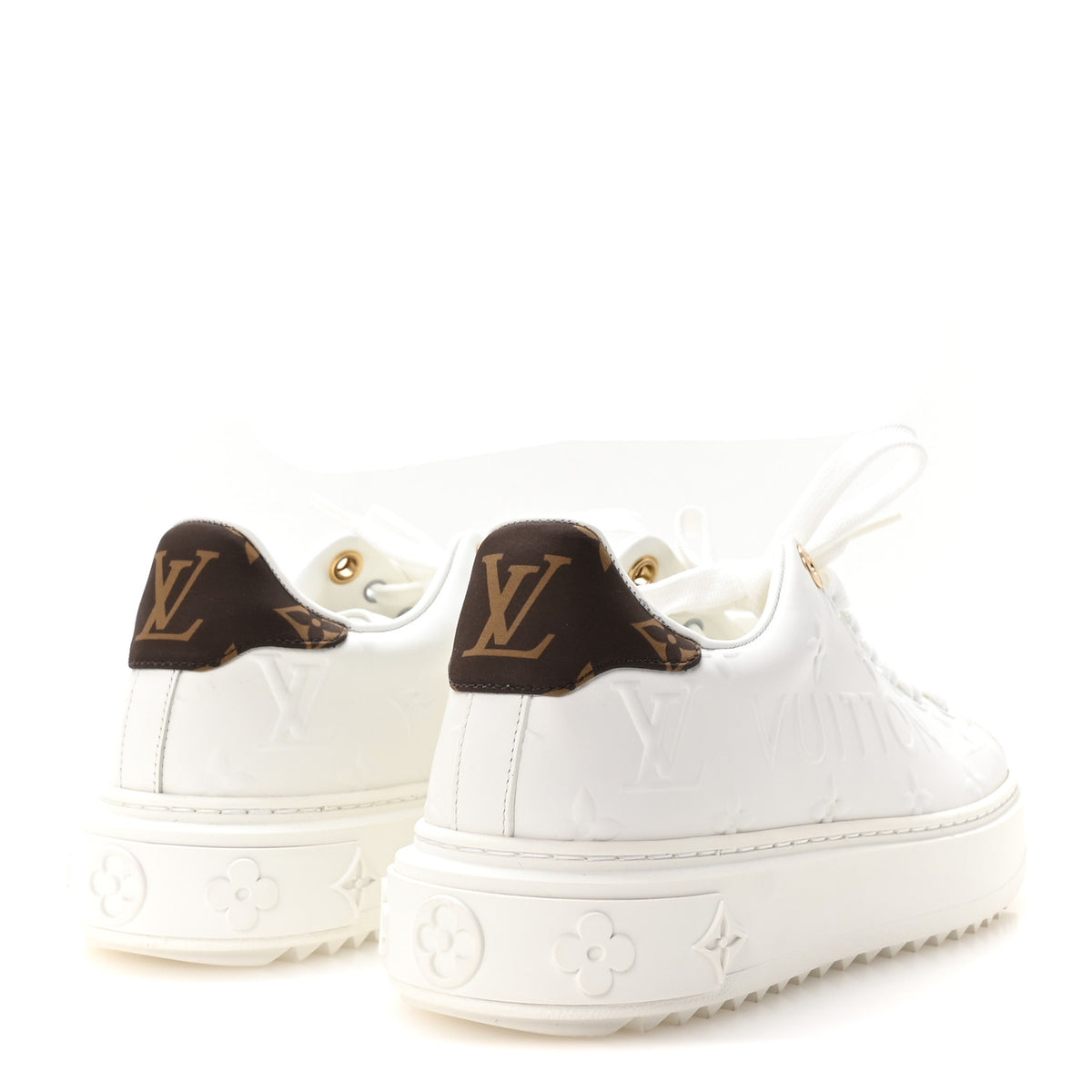 Calfskin Debossed Nylon Monogram Time Out Sneakers 36 White