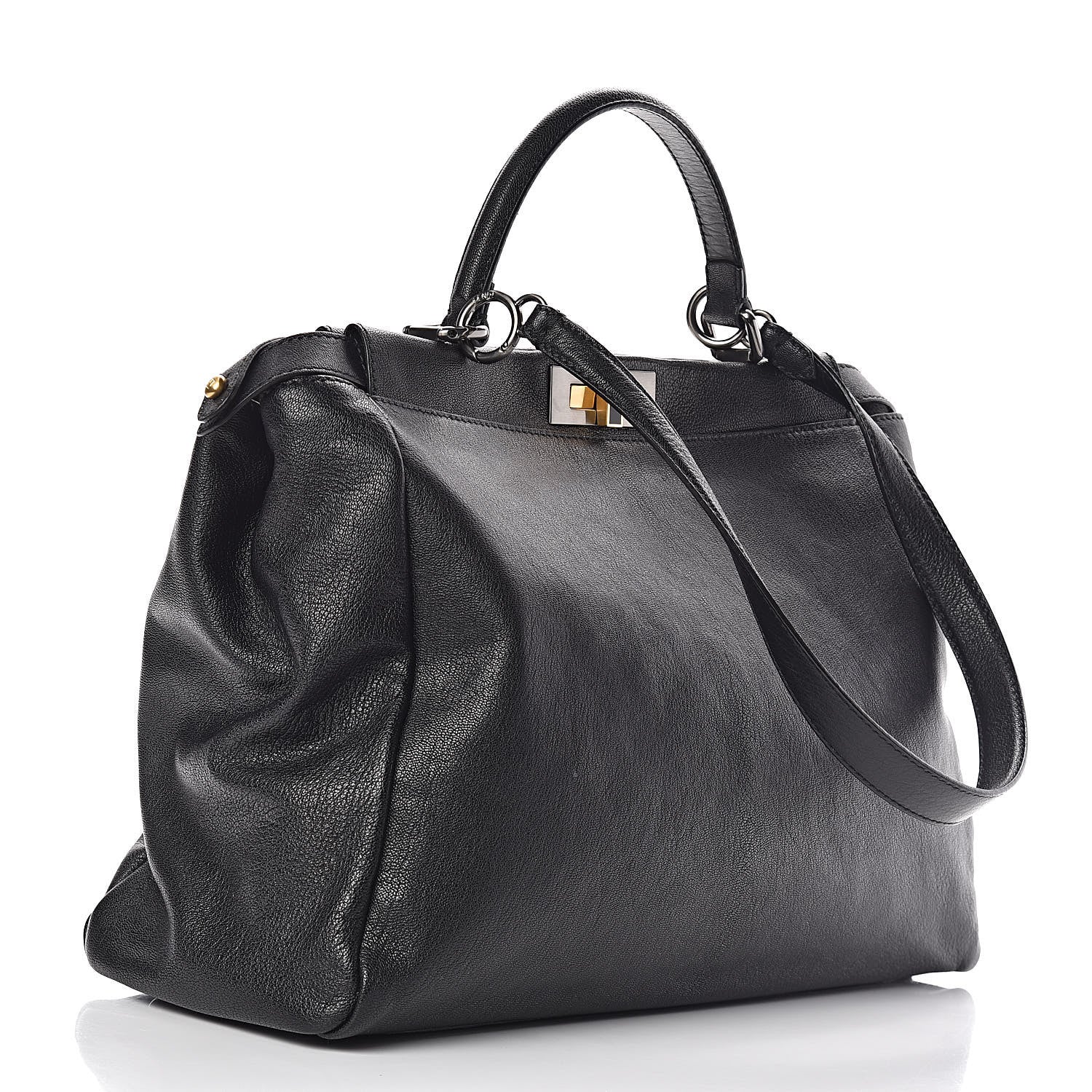 Fendi Goatskin Zucca Large Peekaboo Iconic Satchel Black Tobacco 4 of 16