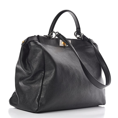 Fendi Goatskin Zucca Large Peekaboo Iconic Satchel Black Tobacco 4 of 16