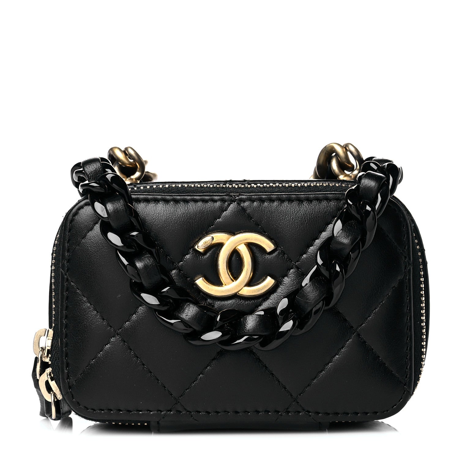 Chanel Lambskin Quilted Mini Lacquered Chain Clutch Black 1 of 10