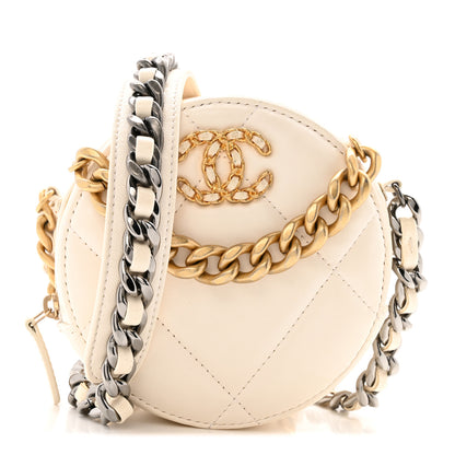 Chanel Lambskin Quilted Chanel 19 Round Clutch With Chain White 1 of 13