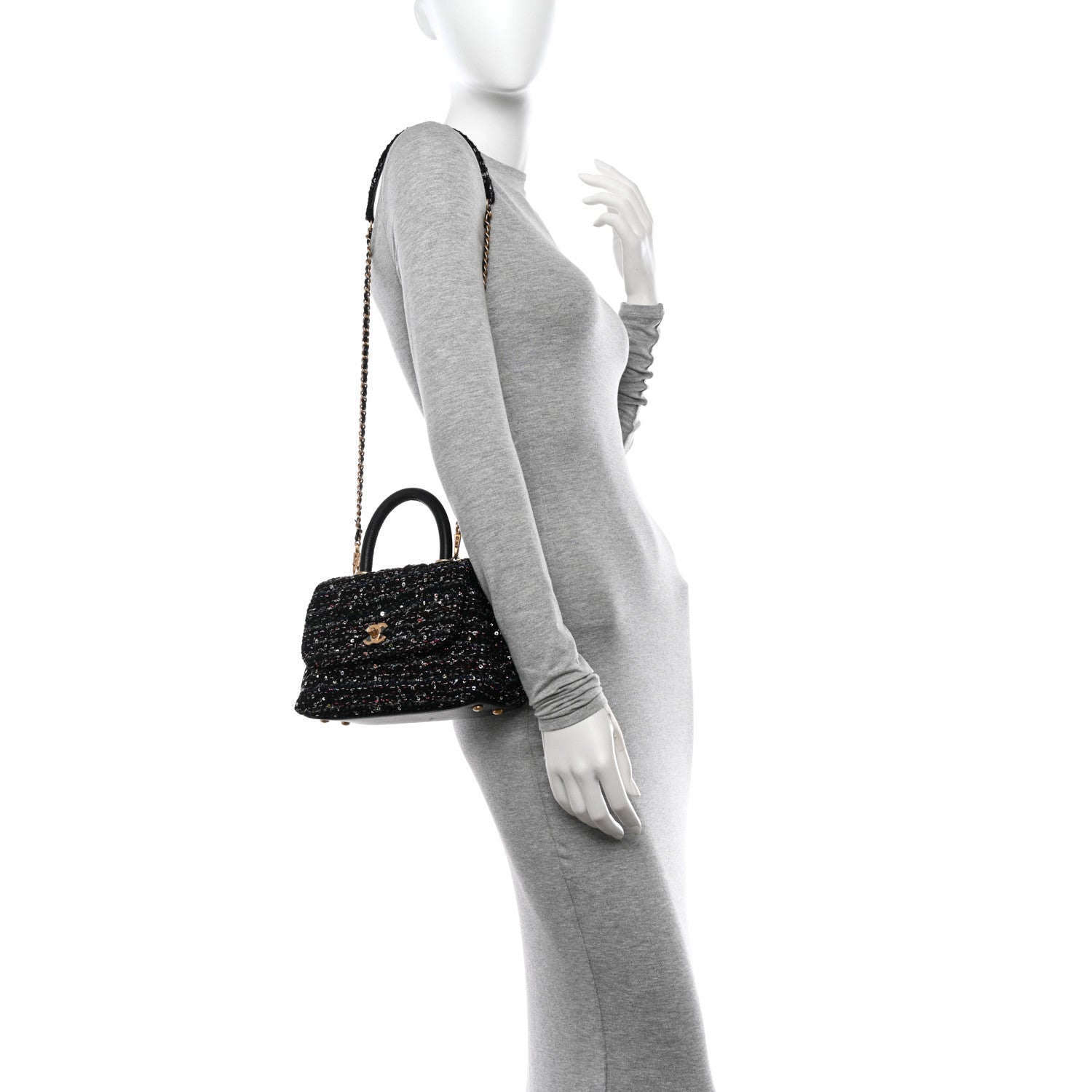 Chanel Tweed Sequin Mini Coco Handle Flap Black 2 of 10