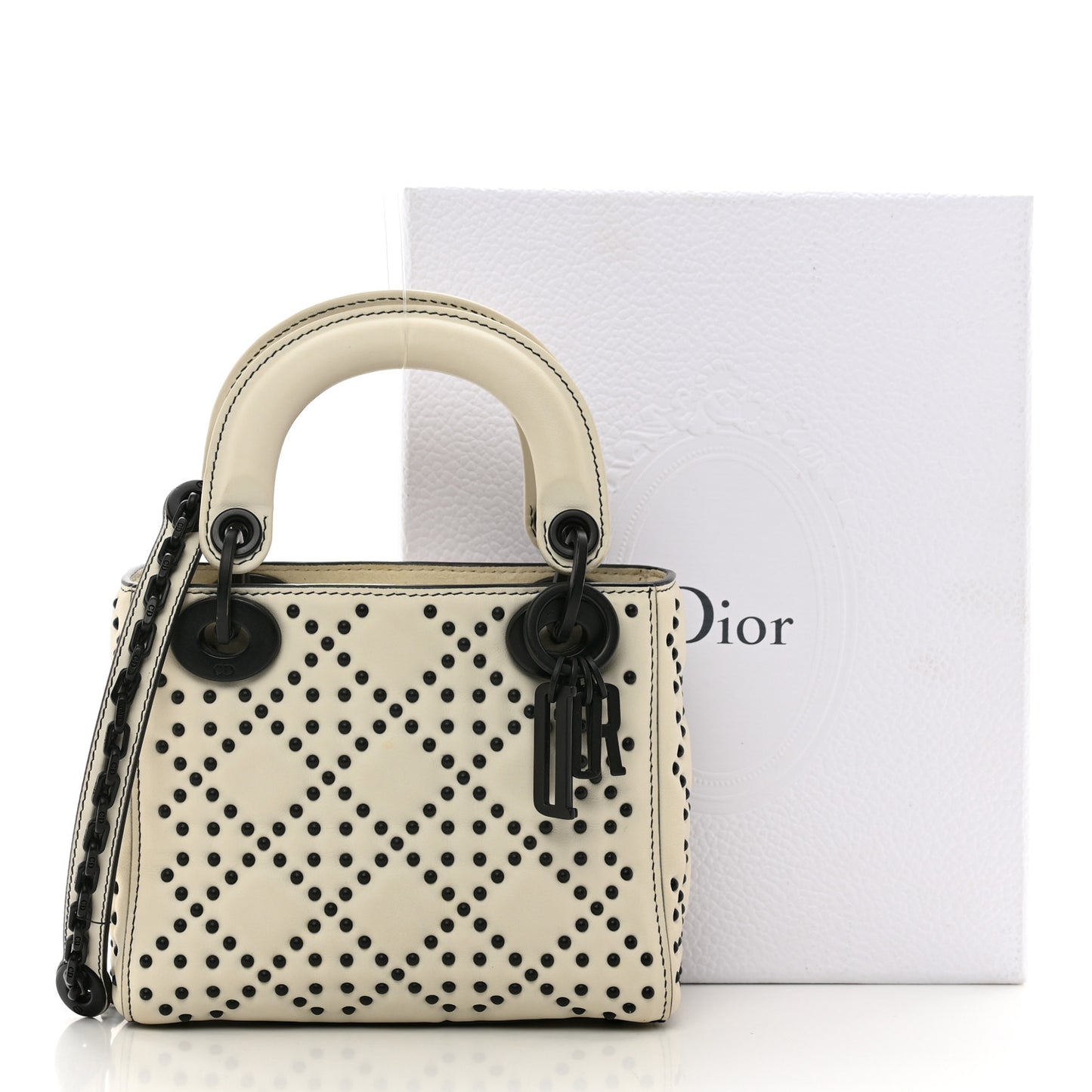 Ultra Matte Calfskin Studded Mini Supple Lady Dior White Black