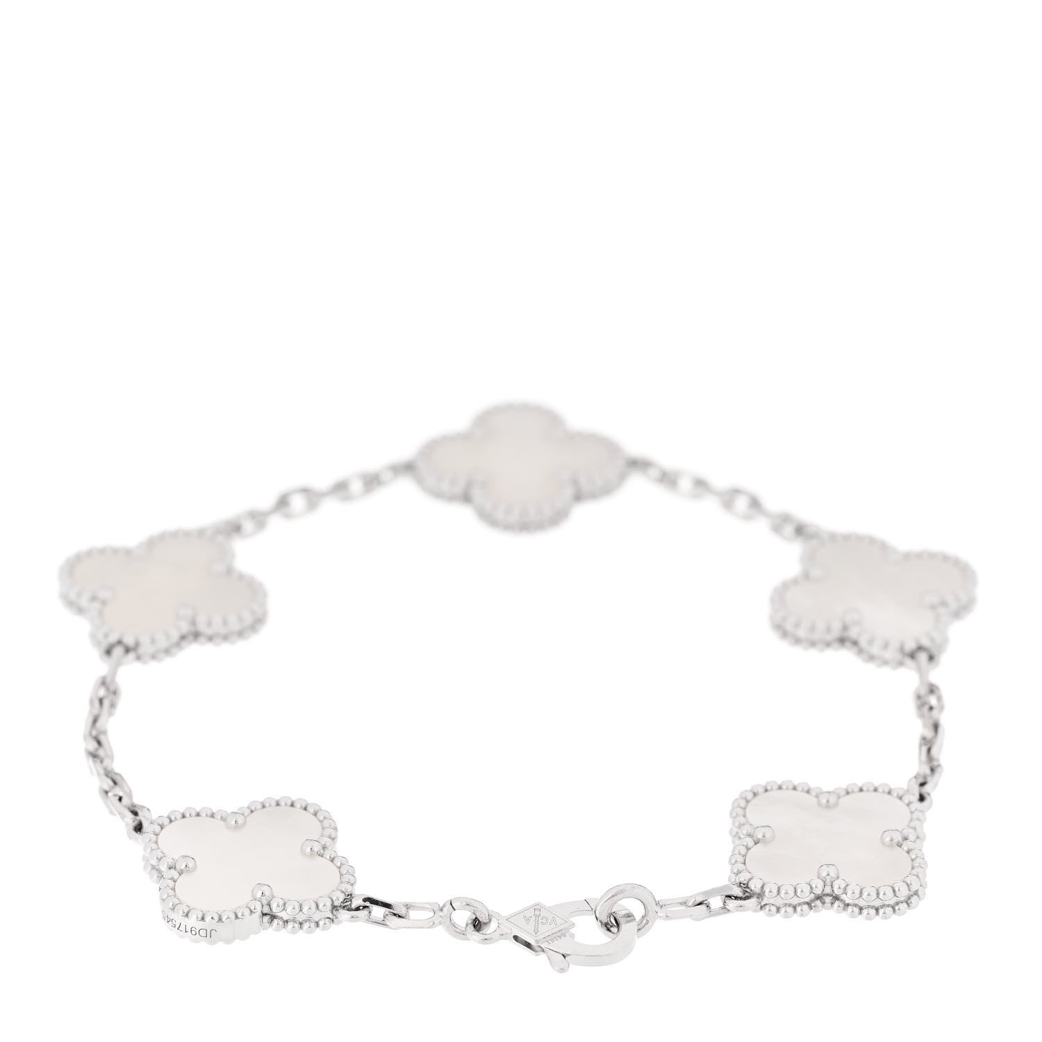Van Cleef & Arpels 18K White Gold Mother of Pearl 5 Motifs Vintage Alhambra Bracelet 2 of 6