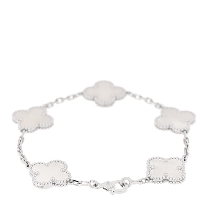 Van Cleef & Arpels 18K White Gold Mother of Pearl 5 Motifs Vintage Alhambra Bracelet 2 of 6