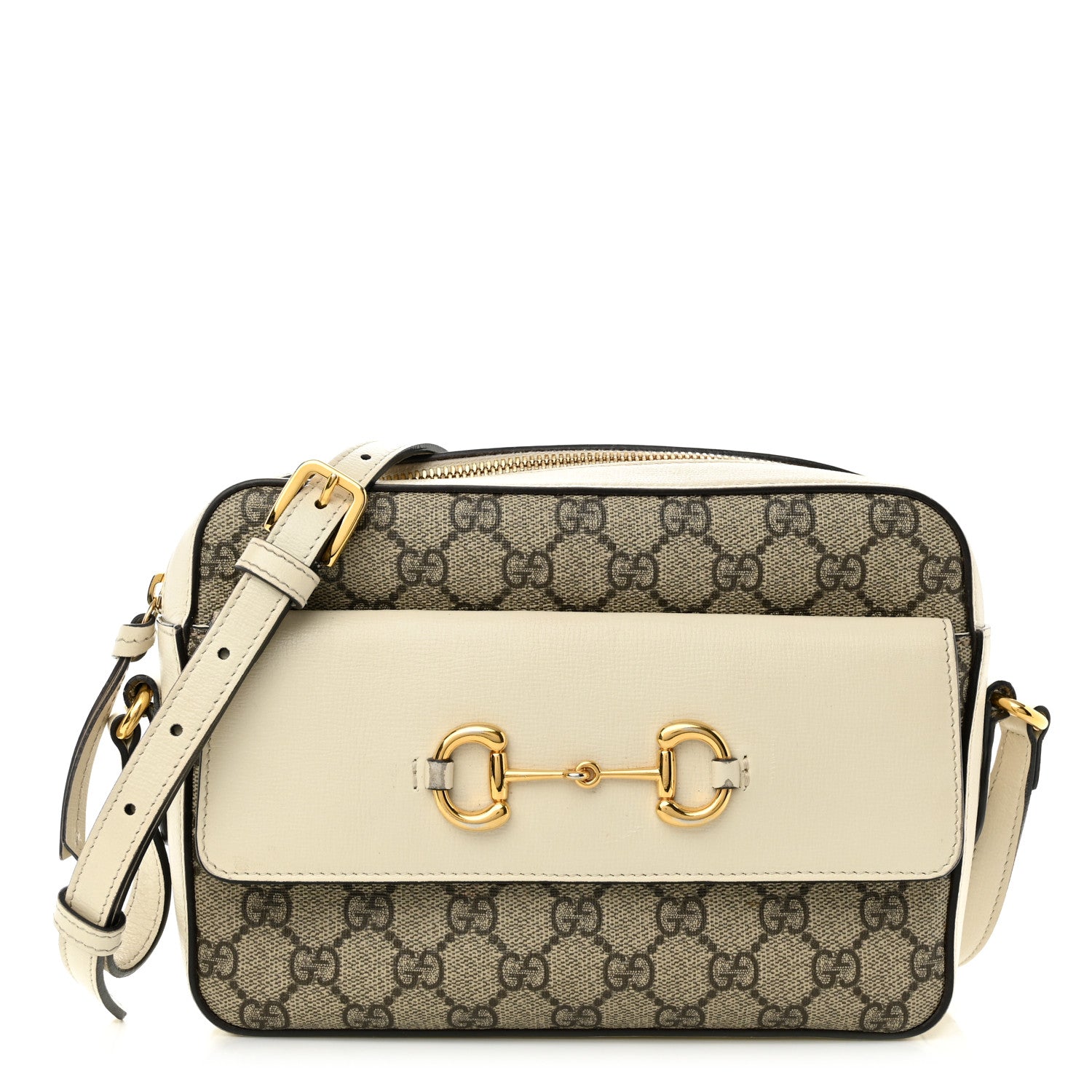 Gucci GG Supreme Monogram Small Horsebit 1955 Shoulder Bag Beige Mystic White 1 of 14
