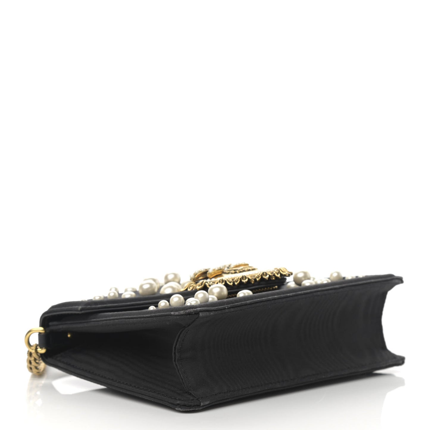 Moire Pearl Embellished Small Devotion Top Handle Bag Black
