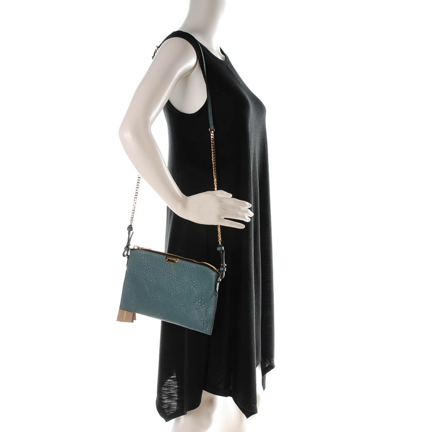 Burberry Signature Grain Calfskin Check Embossed Peyton Crossbody Clutch Bag Celadon Blue 2 of 8