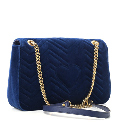 Gucci Velvet Matelasse Medium GG Marmont Shoulder Bag Cobalt Blue 2 of 8