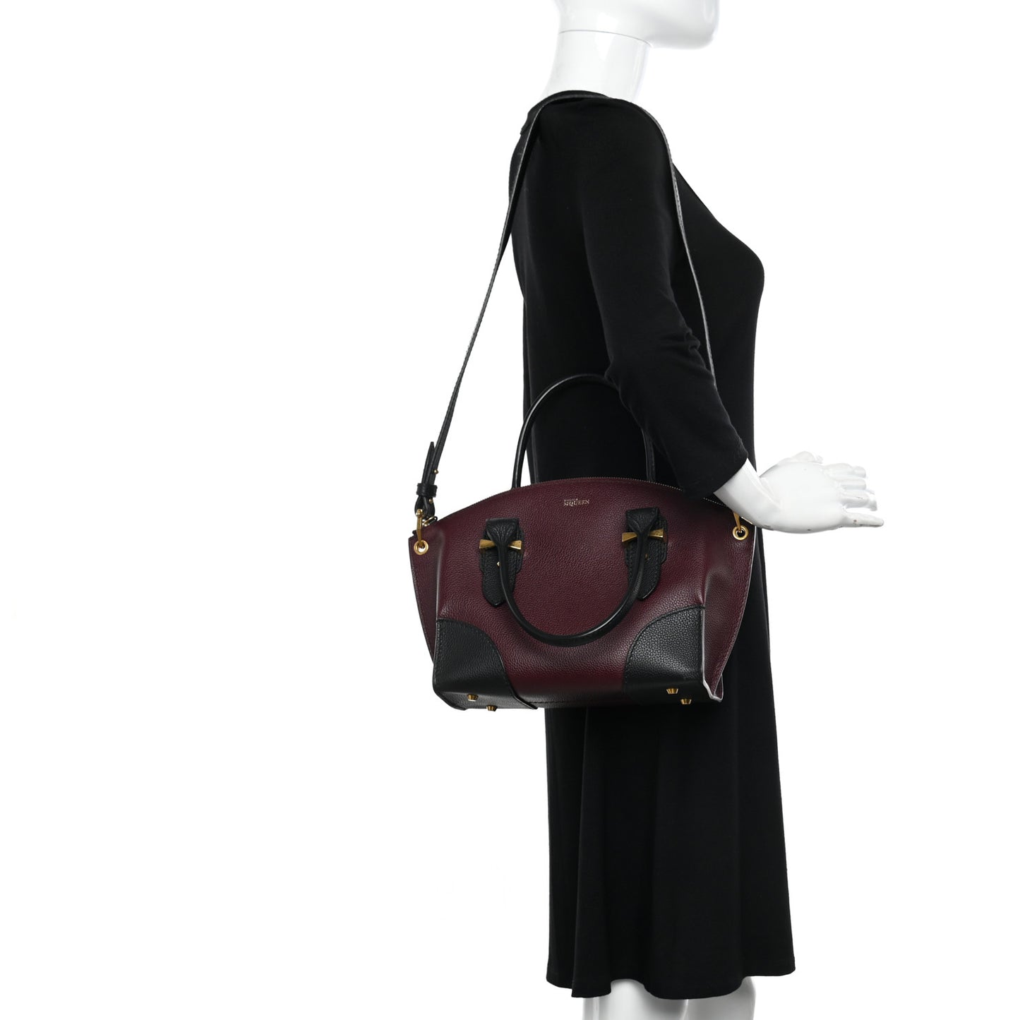 Grained Calfskin Small Bi-Color Legend Satchel Burgundy Black