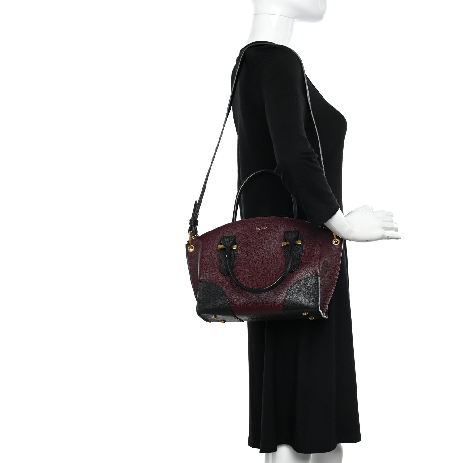 Alexander McQueen Grained Calfskin Small Bi-Color Legend Satchel Burgundy Black 2 of 10