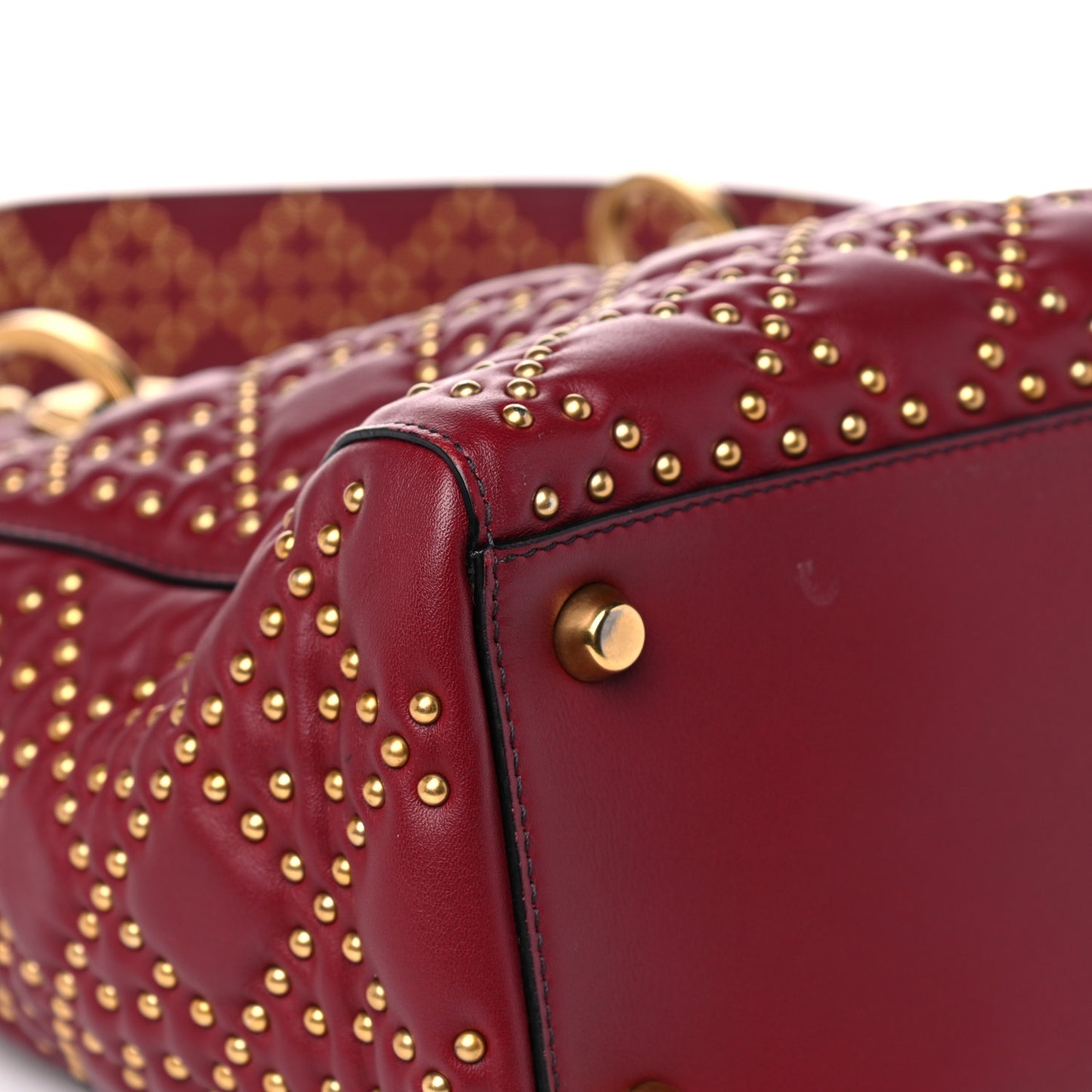 Calfskin Cannage Studded Medium Supple Lady Dior Red