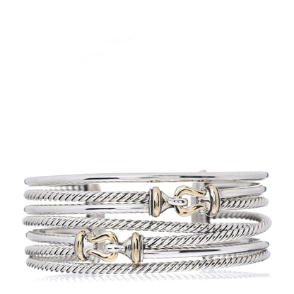 David Yurman Sterling Silver 18K Yellow Gold 22mm Buckle Crossover Cuff Bracelet 1 of 4