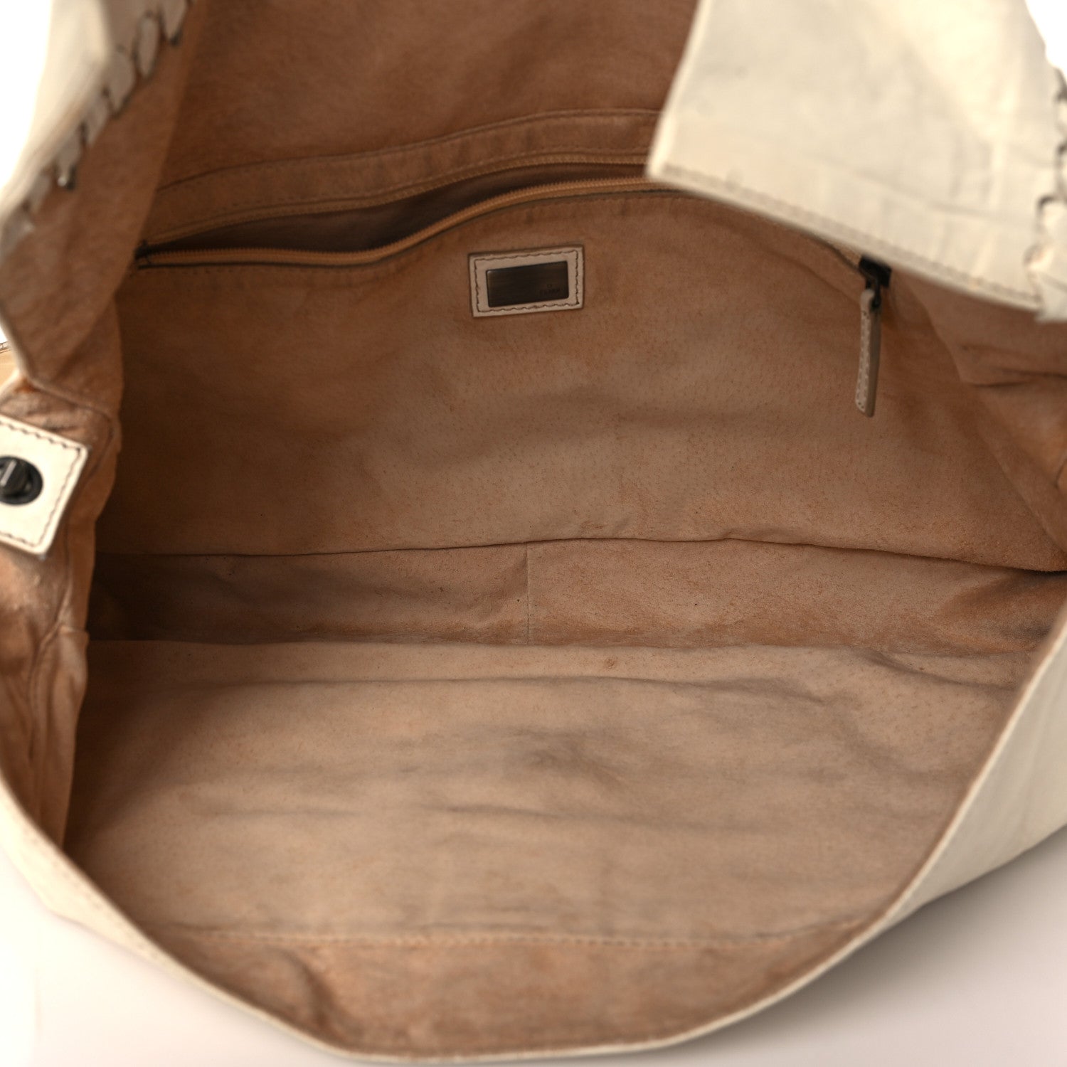 Fendi Goatskin Whipstitch Large Convertible Baguette White 5 of 9