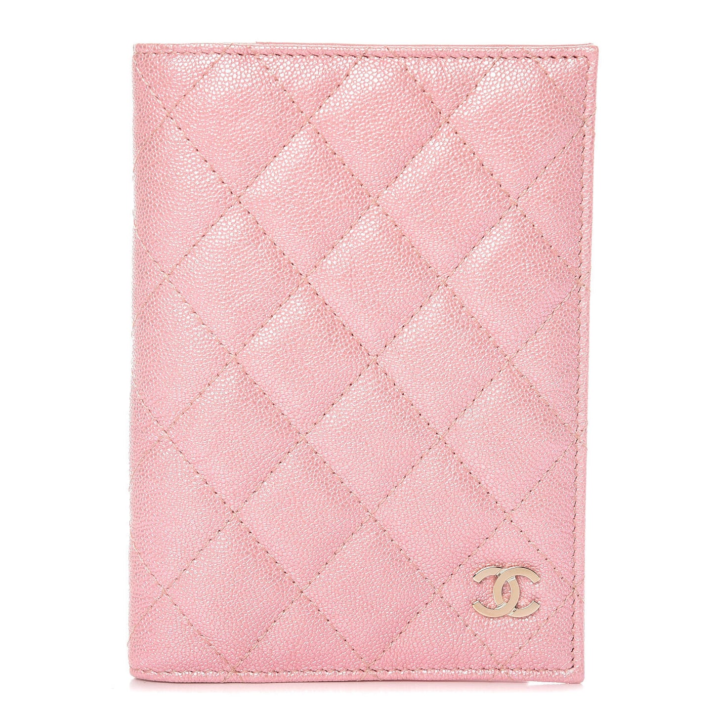Iridescent Caviar Quilted Passport Holder Pink