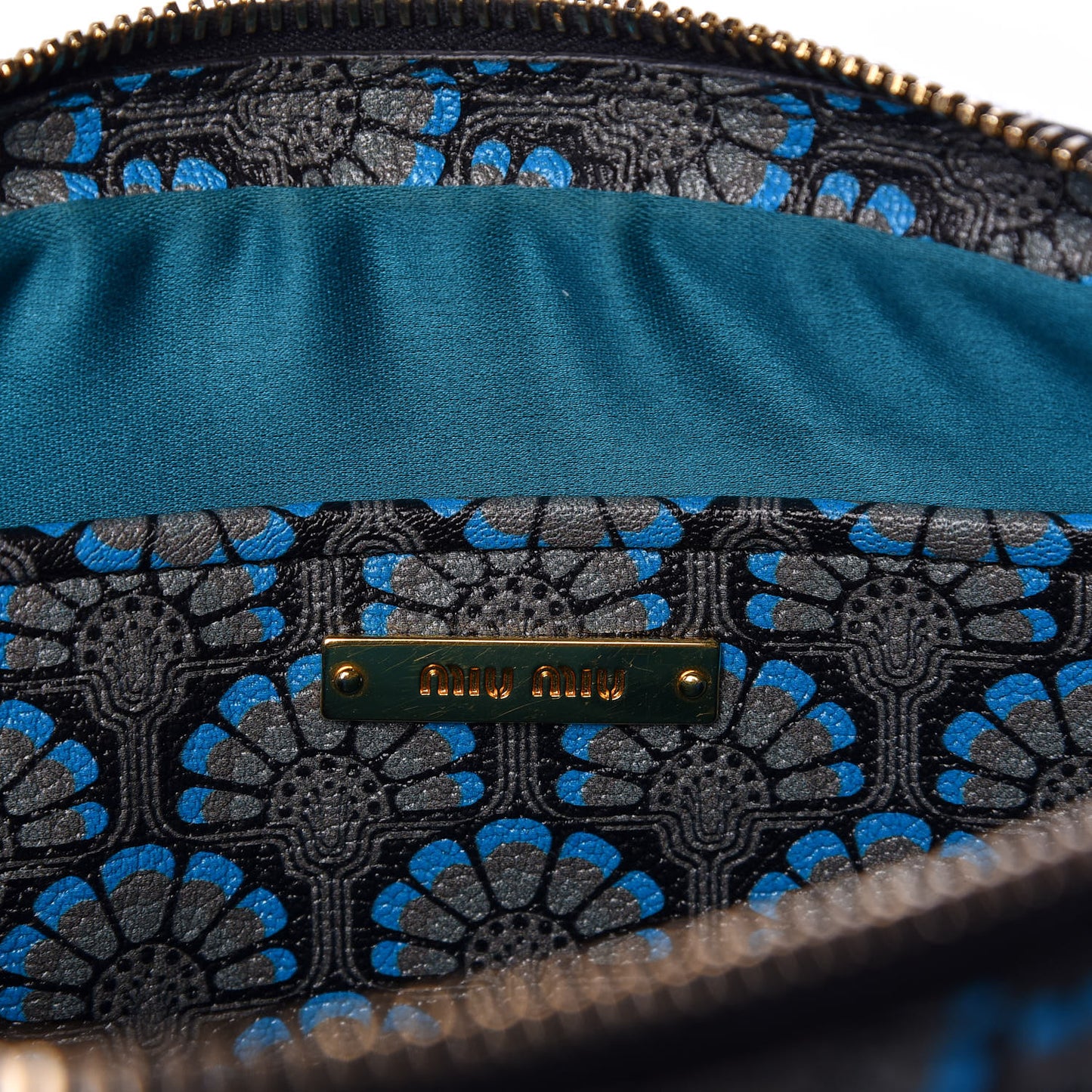 Goatskin Madras Dis Peacock Print Double Zip Crossbody Bag Asfalto