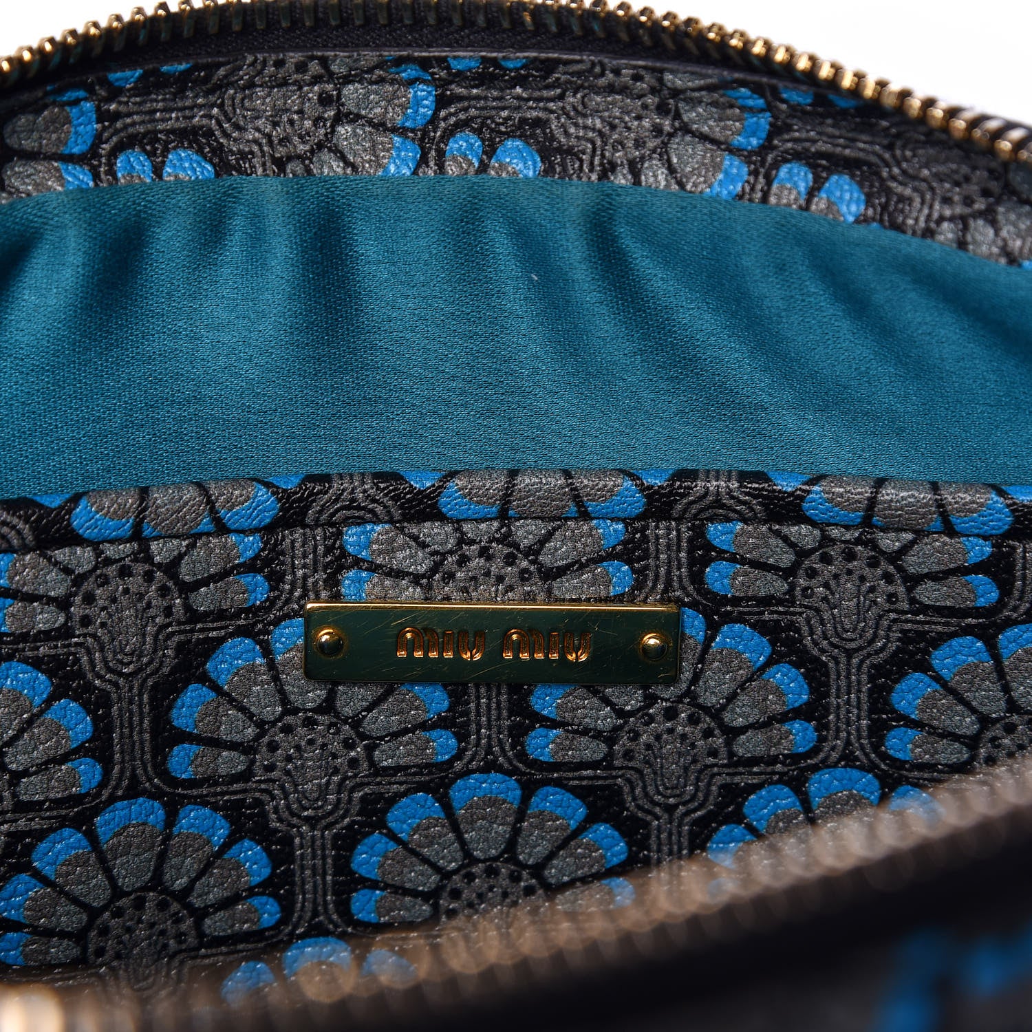 Miu Miu Goatskin Madras Dis Peacock Print Double Zip Crossbody Bag Asfalto 8 of 9