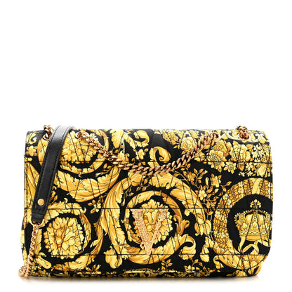Versace Silk Barocco Printed Quilted Virtus V Chain Flap Shoulder Bag Black Gold 1 of 9