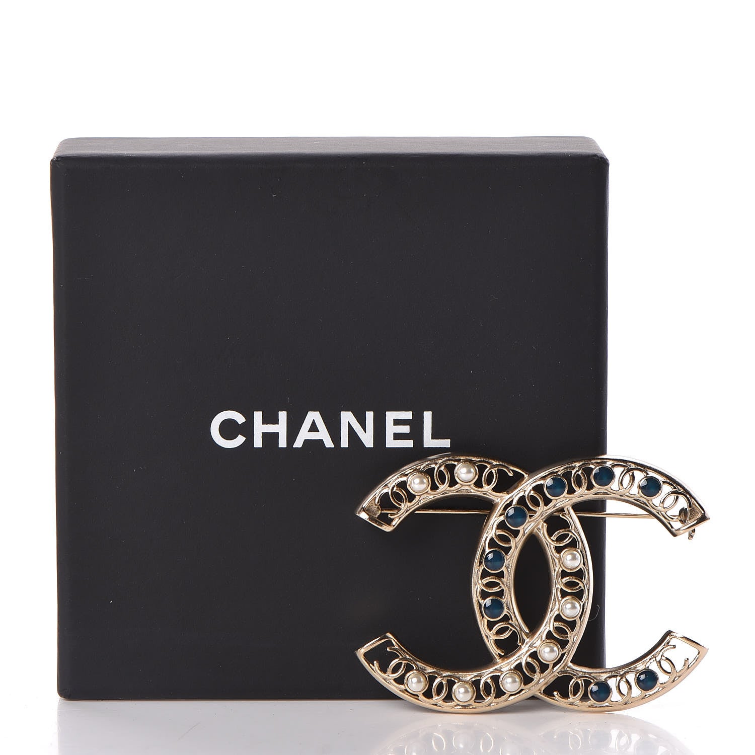 Chanel Pearl Enamel CC Brooch Blue Gold 4 of 4