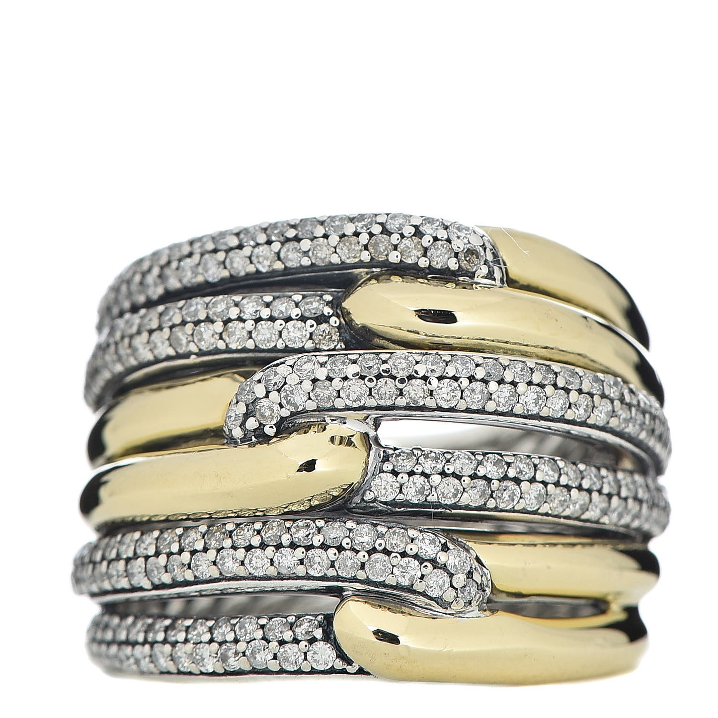 Sterling Silver 18K Yellow Gold Diamond 19mm Labyrinth Triple Loop Ring 54 6.75