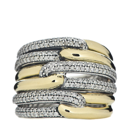 David Yurman Sterling Silver 18K Yellow Gold Diamond 19mm Labyrinth Triple Loop Ring 54 6.75 1 of 5
