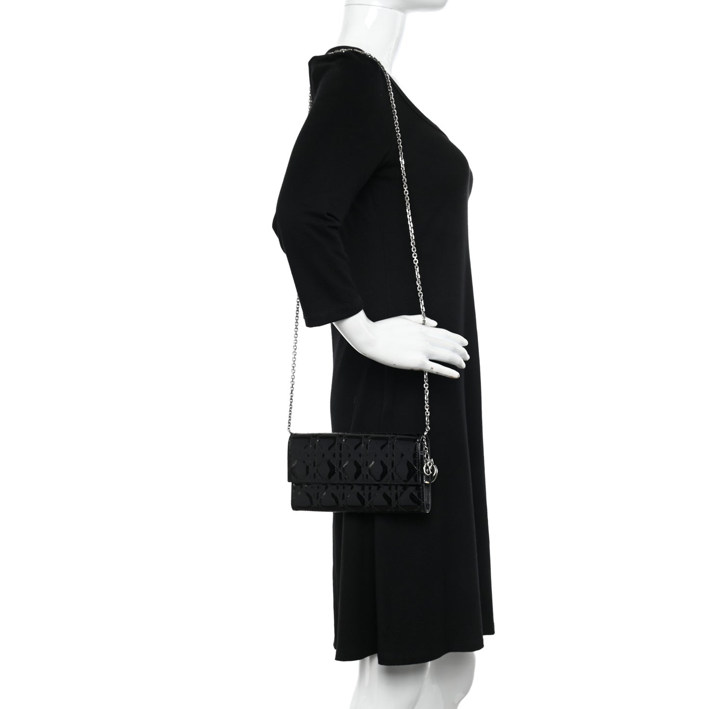 Patent Cannage Lady Dior Convertible Clutch Black