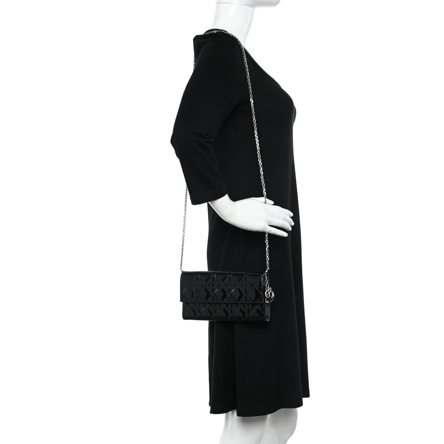 Christian Dior Patent Cannage Lady Dior Convertible Clutch Black 2 of 11