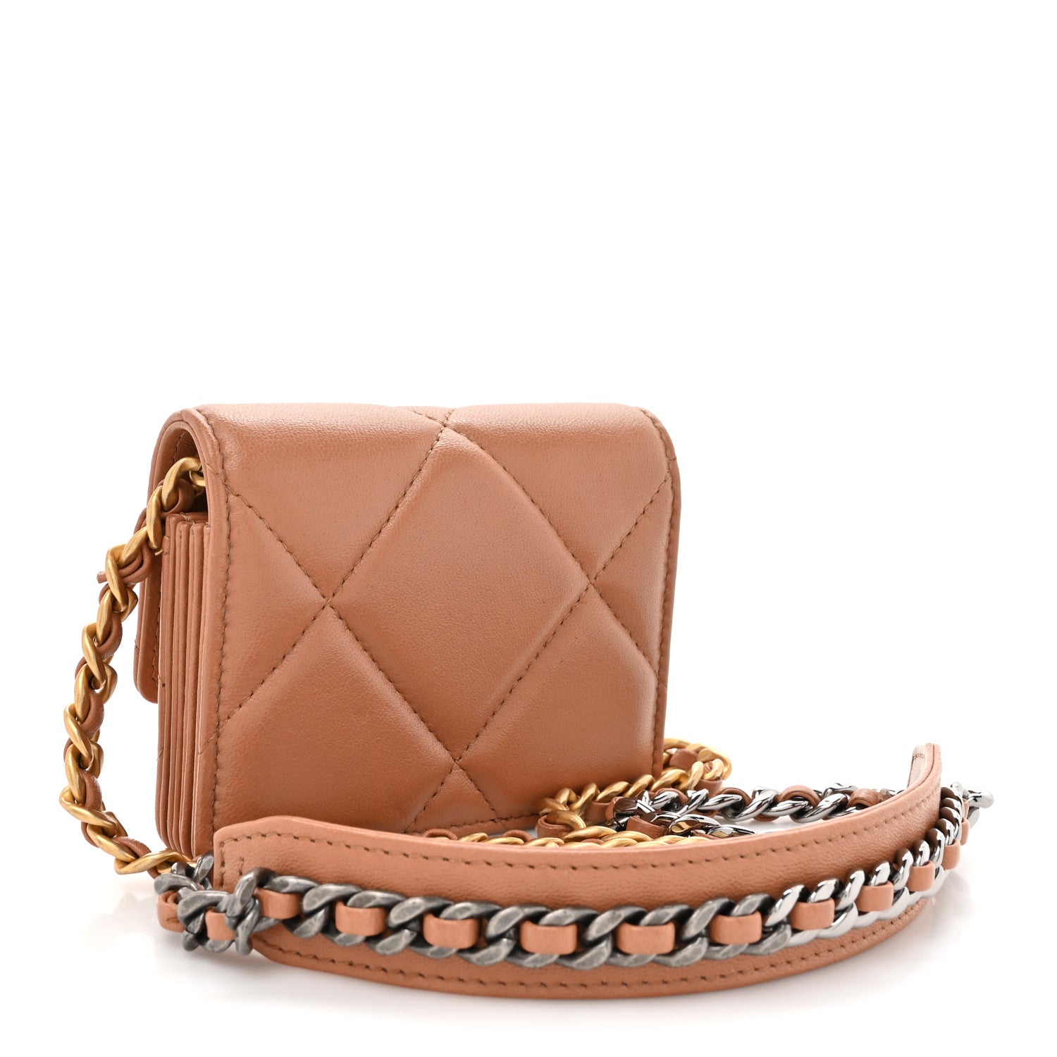 Chanel Lambskin Quilted Chanel 19 Flap Card Holder With Chain Brown 3 of 14
