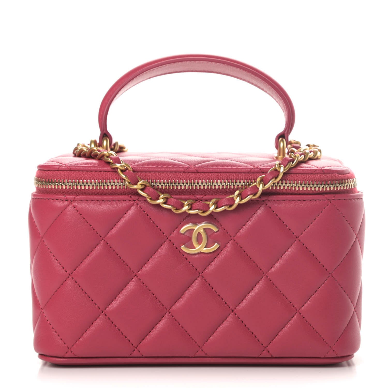 Chanel Lambskin Quilted Small Top Handle Vanity Case With Chain Dark Pink 1 of 11