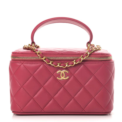 Chanel Lambskin Quilted Small Top Handle Vanity Case With Chain Dark Pink 1 of 11