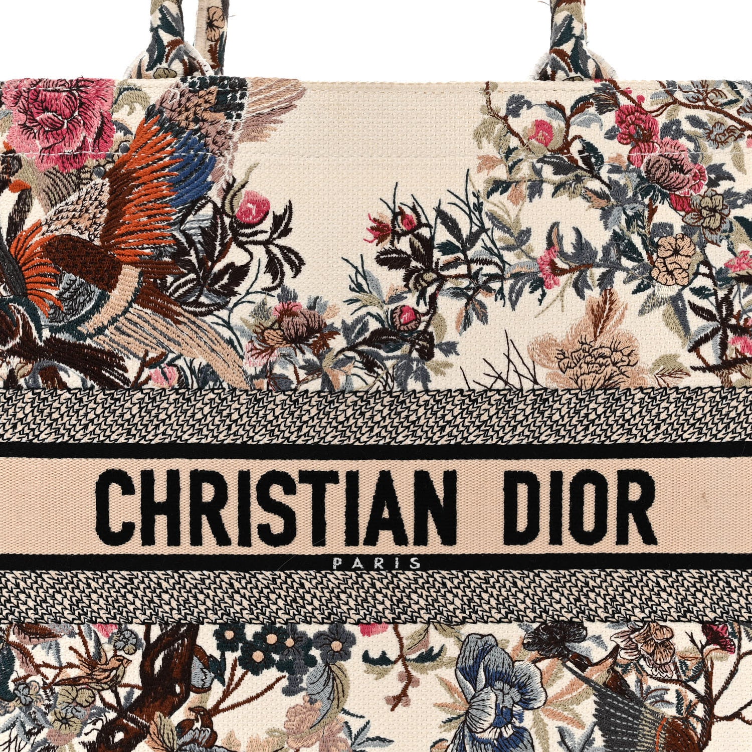 Christian Dior Canvas Embroidered Large Jardin D'Hiver Book Tote Latte Multicolor 8 of 15