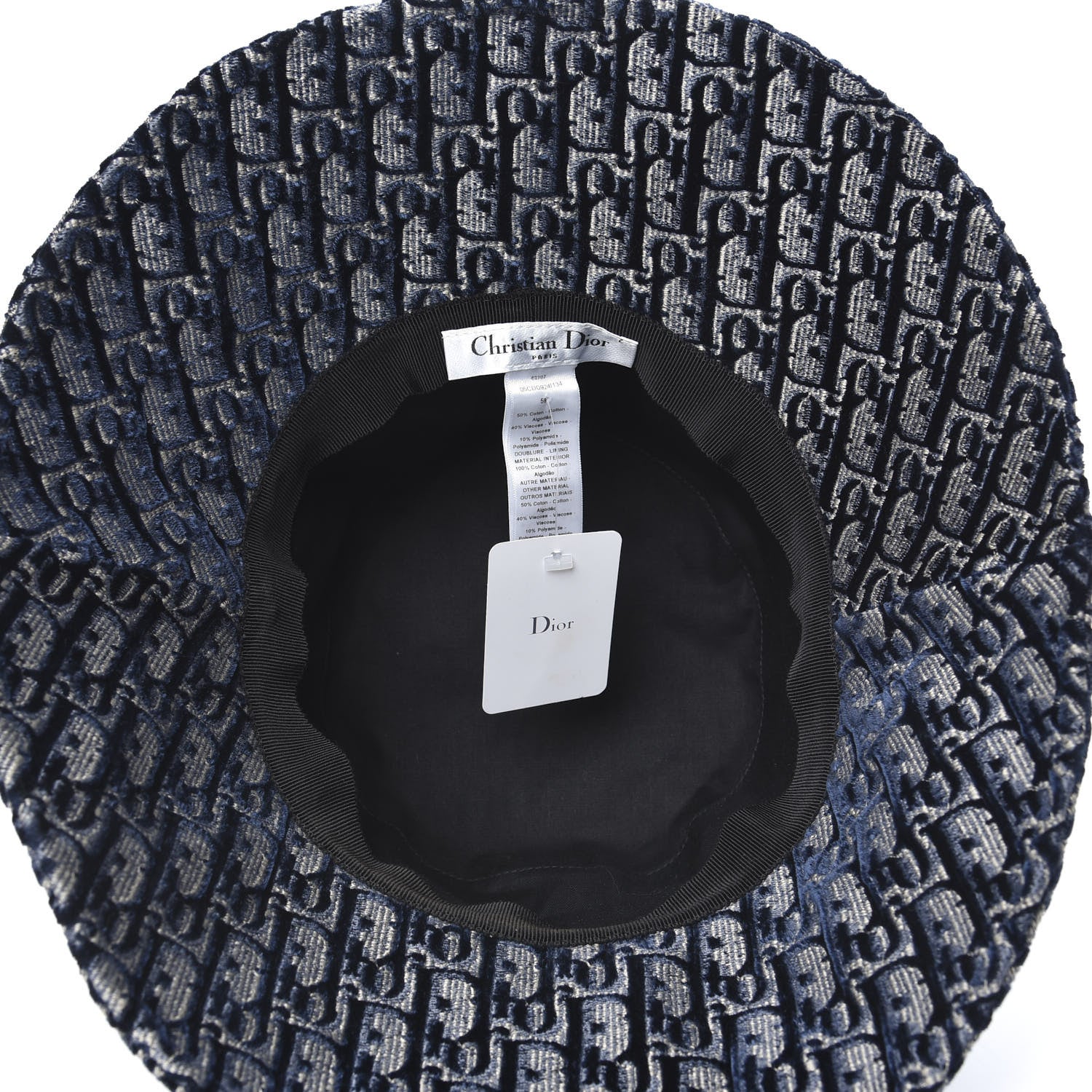 Christian Dior Velvet Oblique Large Brim Bucket Hat 59 Bleu Marine 5 of 5