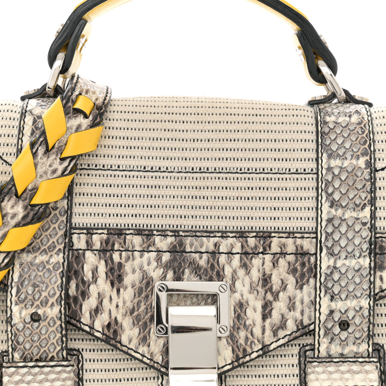 Proenza Schouler Lambskin Snakeskin Canvas Tiny PS1 Satchel Grey Yellow 8 of 14