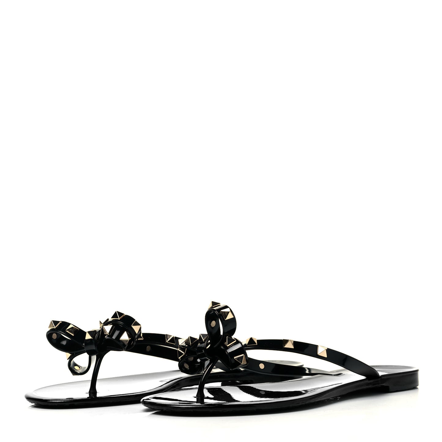 PVC Jelly Rockstud Bow Thong Sandals 40 Black