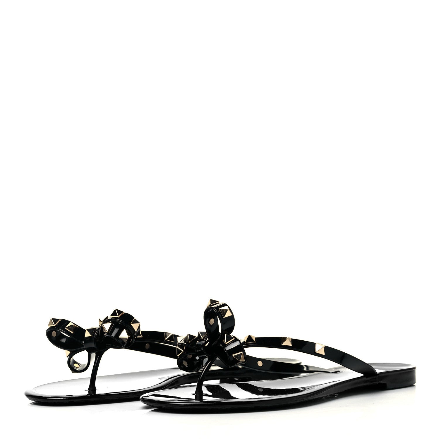 Valentino Garavani PVC Jelly Rockstud Bow Thong Sandals 40 Black 3 of 7