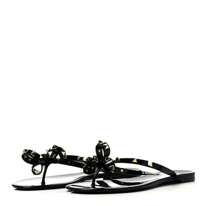 Valentino Garavani PVC Jelly Rockstud Bow Thong Sandals 40 Black 3 of 7