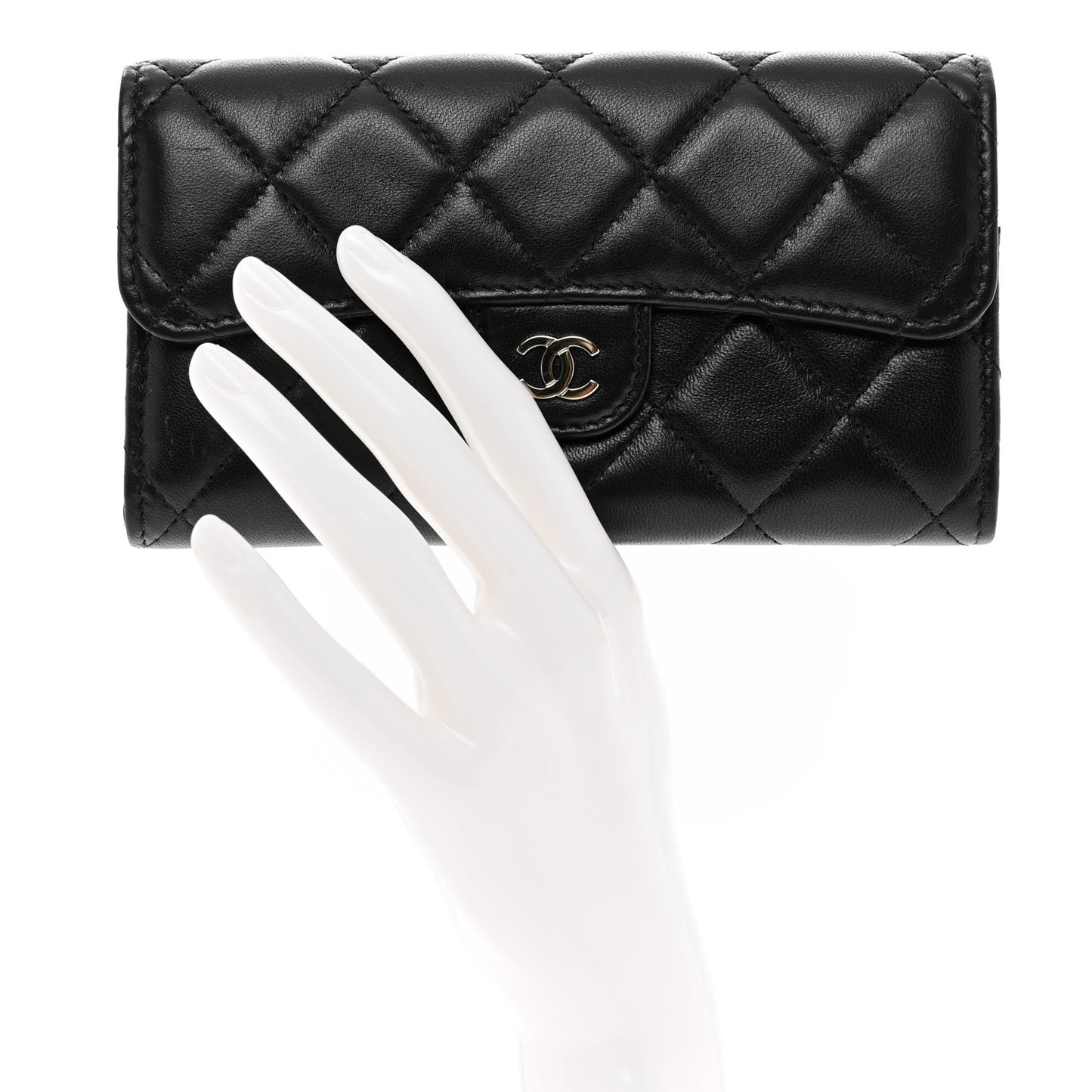 Lambskin Quilted Medium Flap Wallet Black