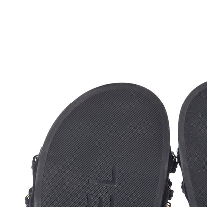 Chanel Satin Canvas Chain Slides Sandals Flats 37 Marine 13 of 14