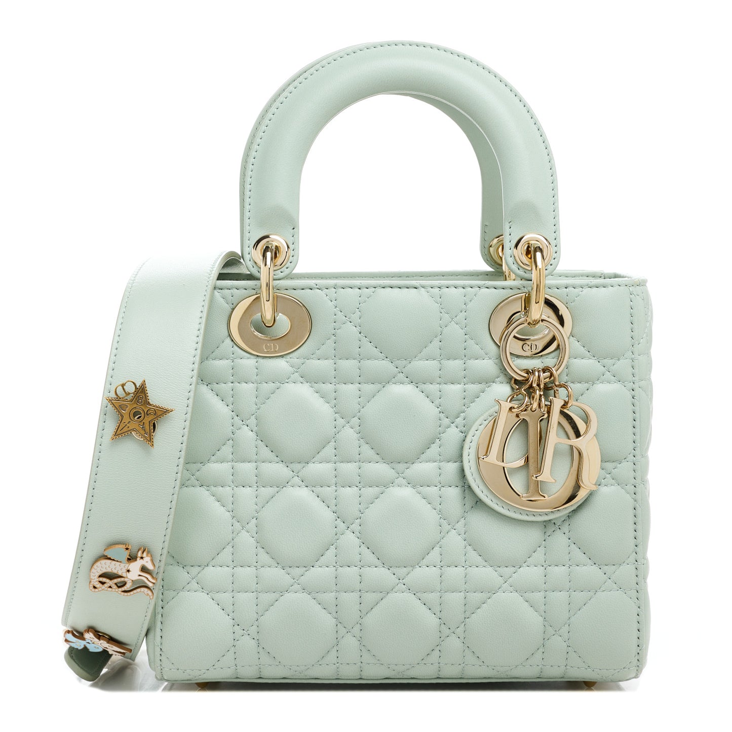 Lambskin Cannage Small Lucky Badges My Lady Dior Green