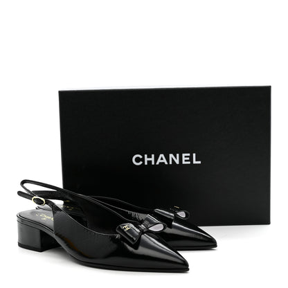 Chanel Crumpled Patent Calfskin CC Bow Slingback Pumps 38.5 Black 11 of 11